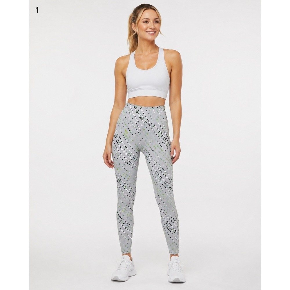 Fabletics Leggings Womens Small Gray Green Tie Dye Inner Pocket Mid Rise Crop